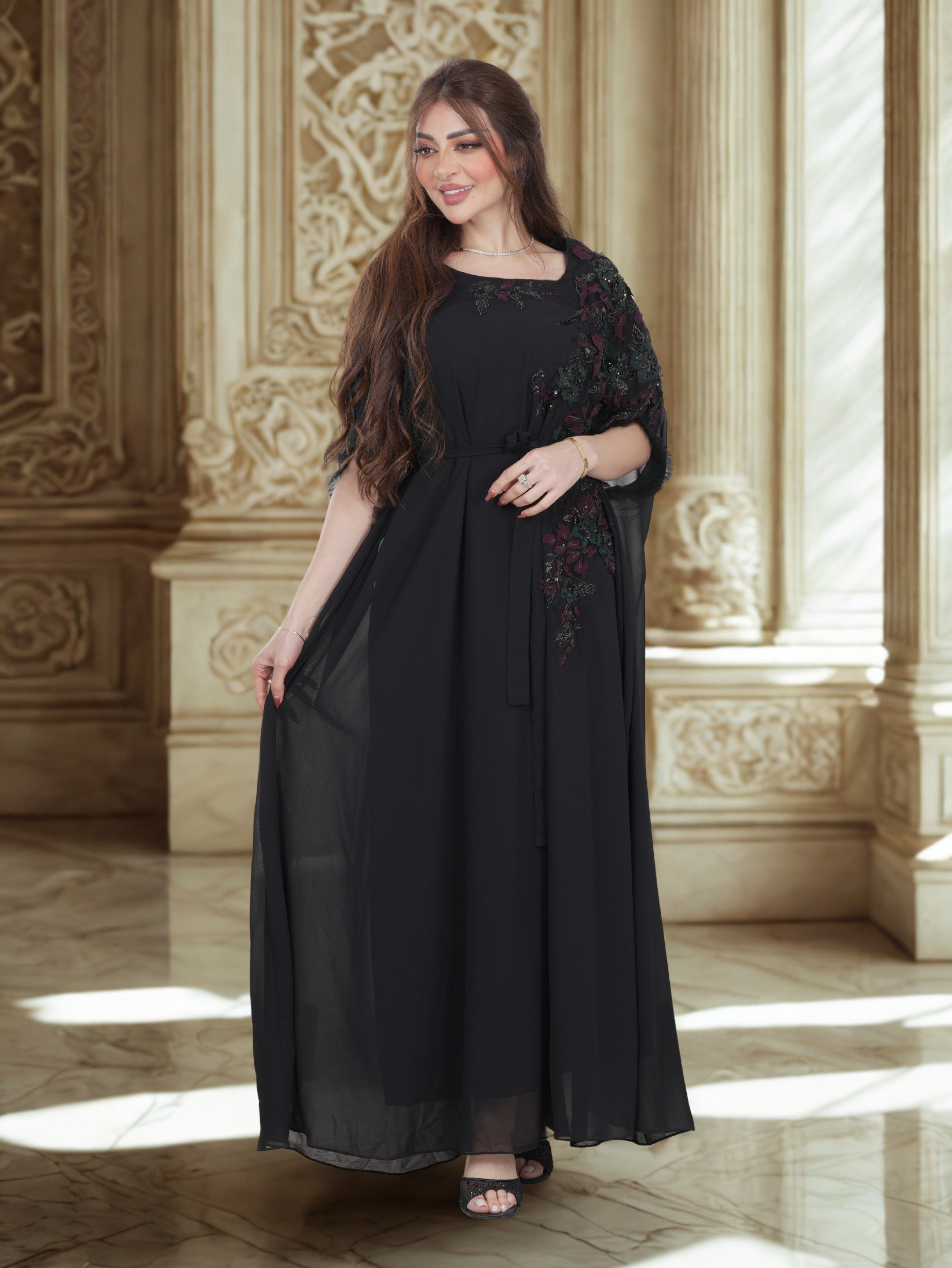 Elegant Black Floral Embroidered Maxi Dress