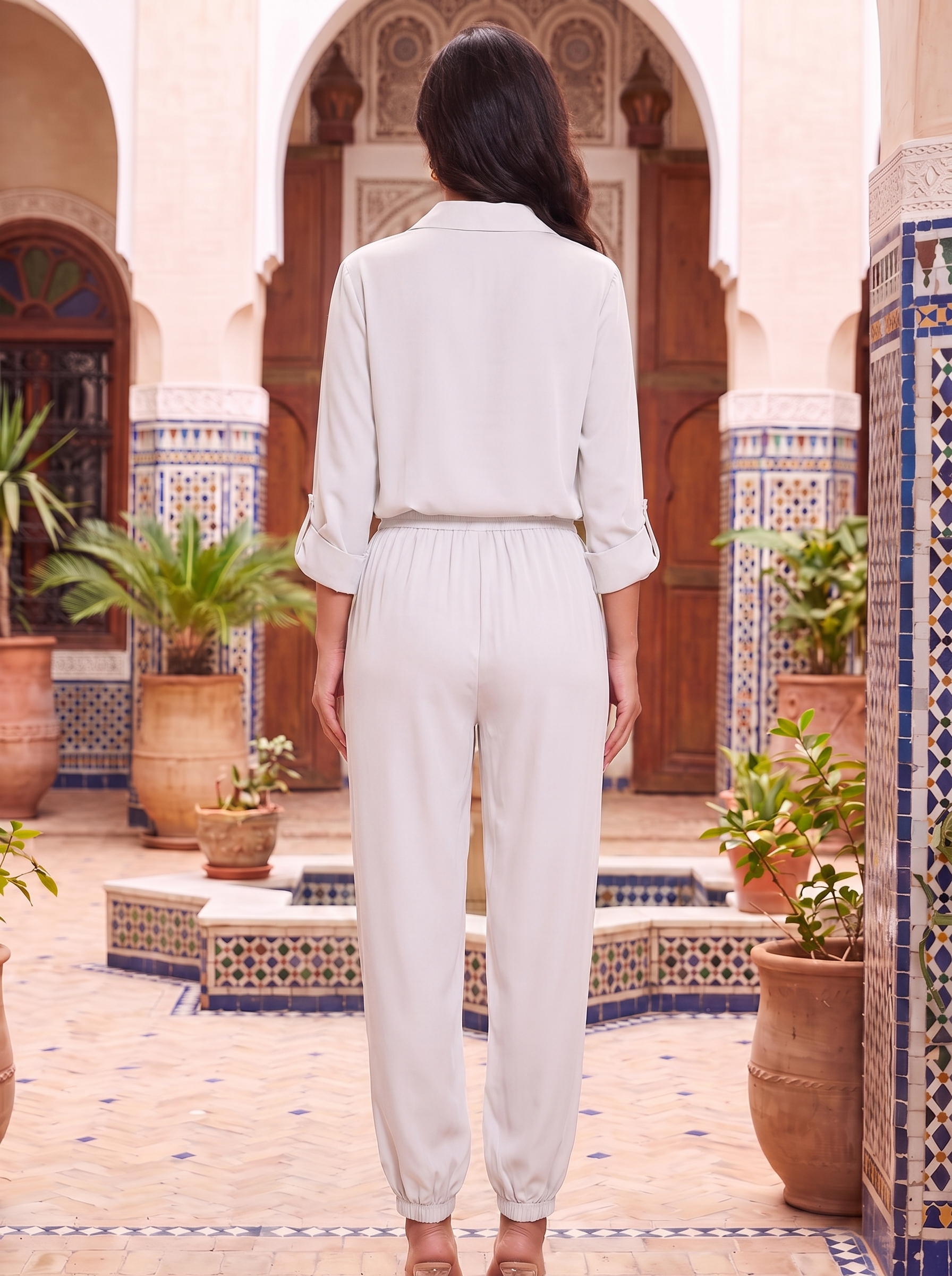 Women's Satin Lounge Set – Short Sleeve Button Shirt & Wide Leg Drawstring Pants | Soft Two Piece Co-Ord Set