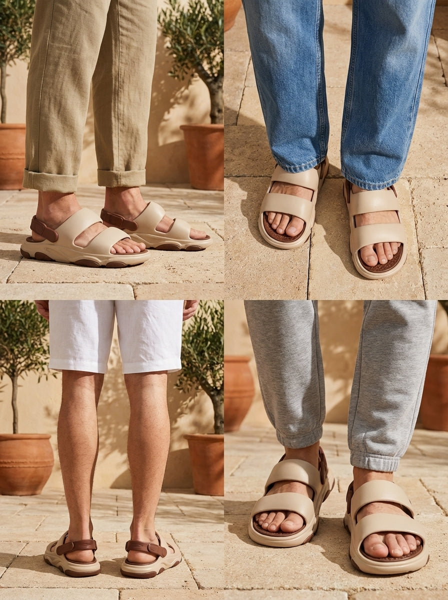 finelook Men's beige comfort sandals casual style