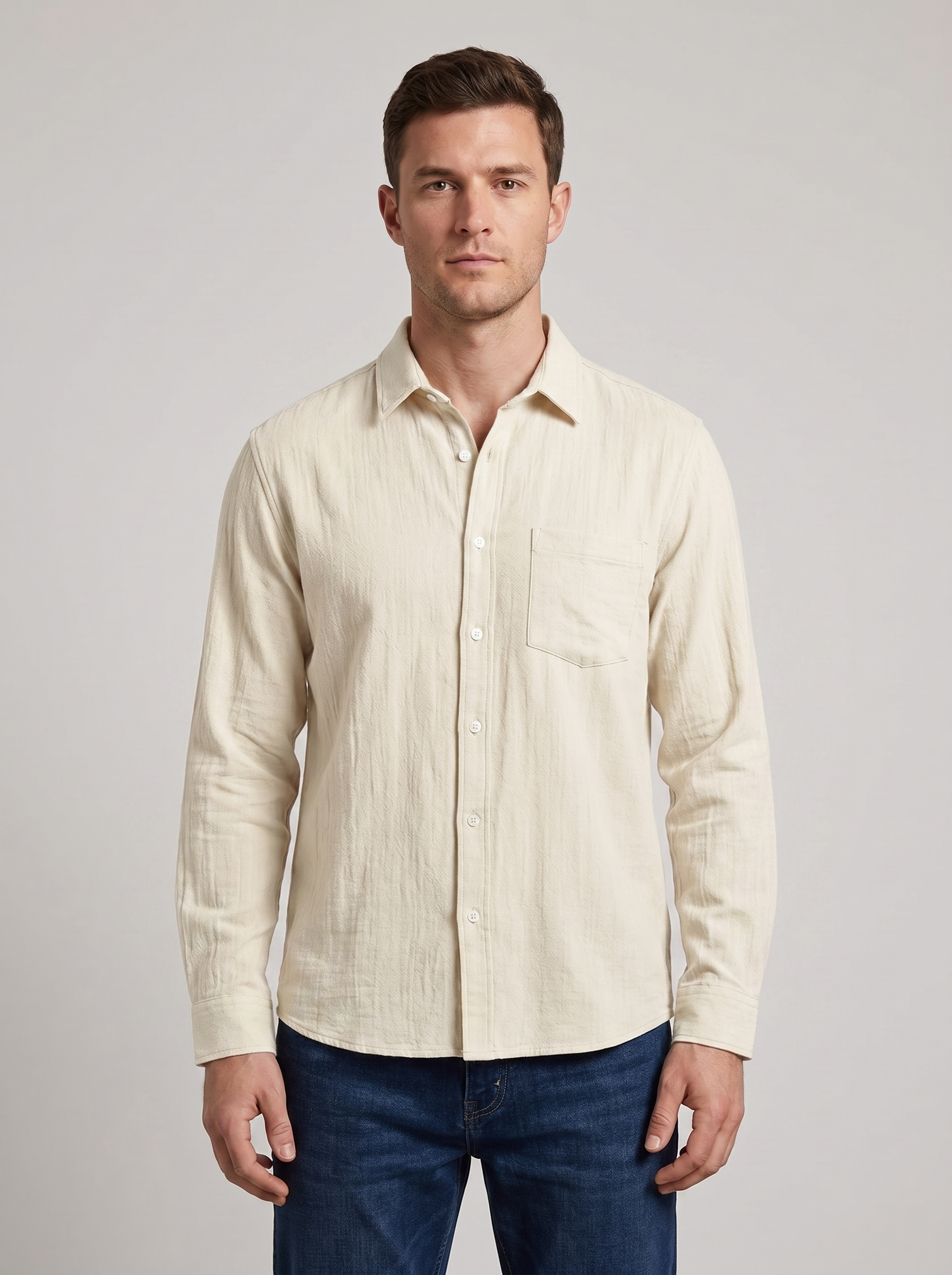 Men’s Slim-Fit Textured Stretch Long-Sleeve Button-Down Shirt