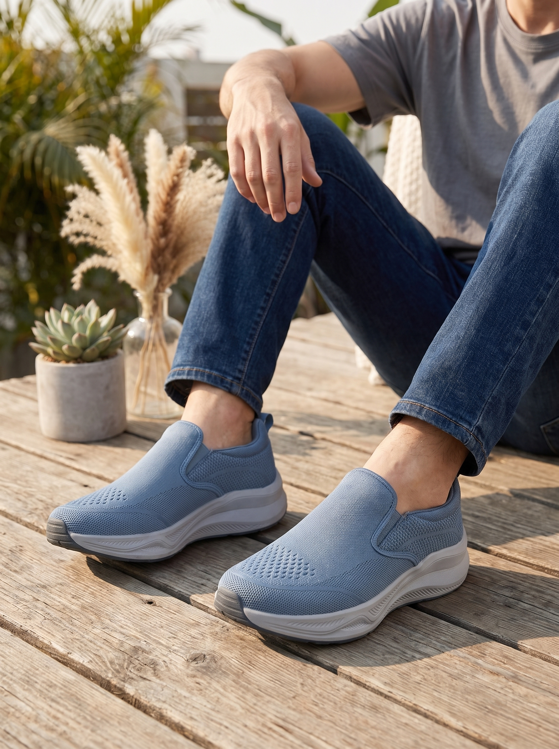 Men's Slip-On Knit Walking Shoes – Breathable Laceless Casual Sneakers