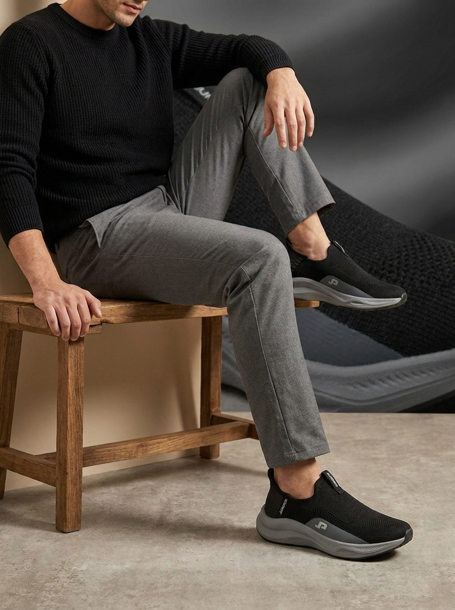 Jumper Slip-On Knit Sneakers for Men | Structured Grey Sole | Lightweight Casual Shoes