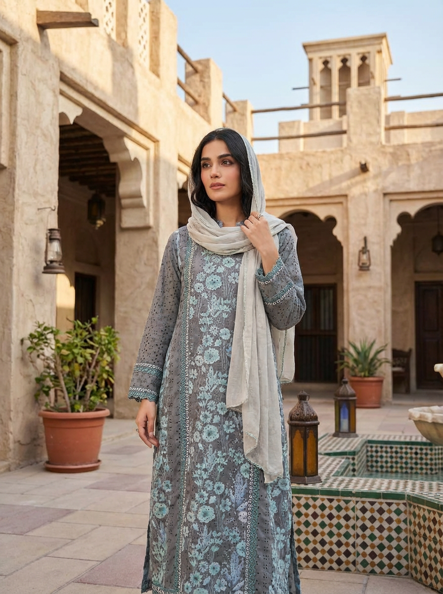 Women’s Printed Modest Maxi Dress – Elegant Long Sleeve Ethnic Dress