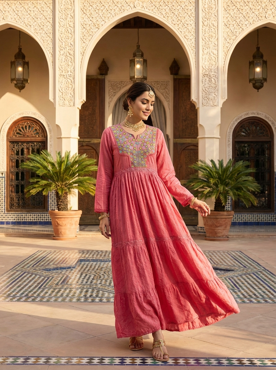 Traditional Style Women’s Maxi Dress – Modest Embroidered Ramadan Look