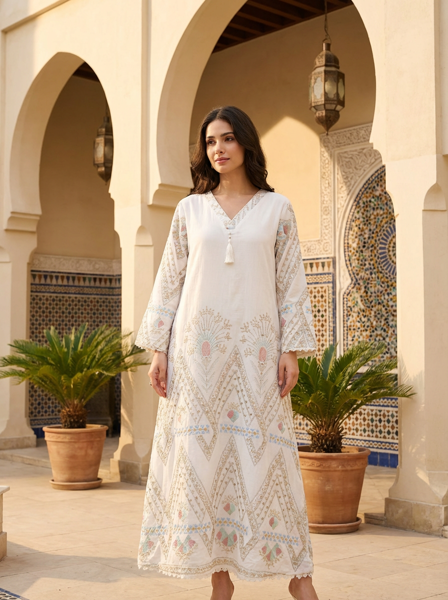 Women's Embroidered White Maxi Dress FineLook Women's Embroidered White Maxi Dress FineLook
