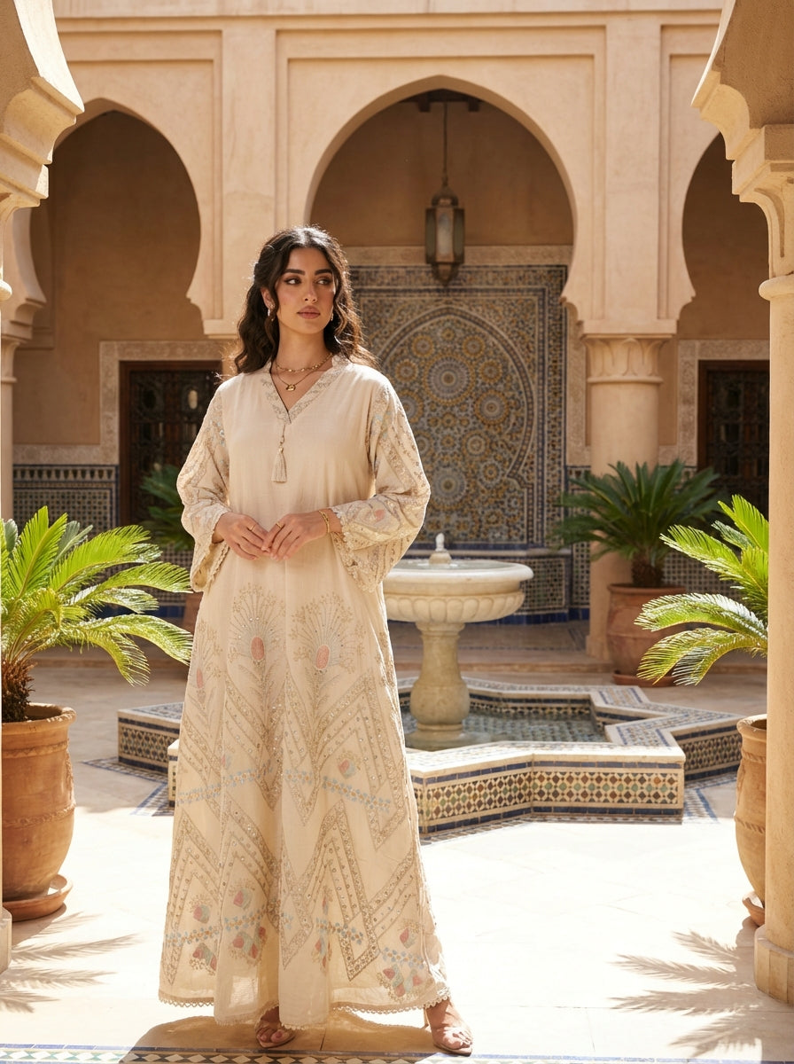 Women's Embroidered Cream Maxi Dress FineLook Women's Embroidered Cream Maxi Dress FineLook