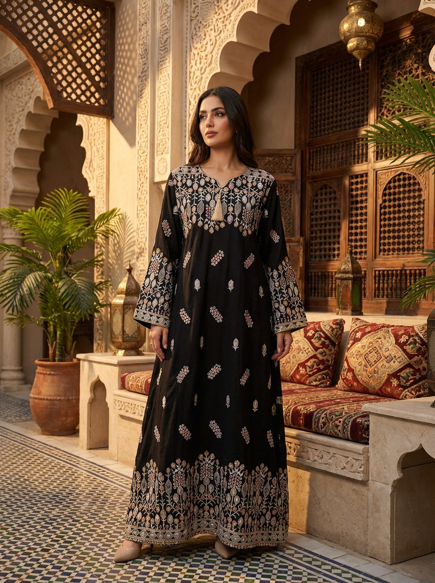 Black Embroidered Modest Maxi Dress – FineLook