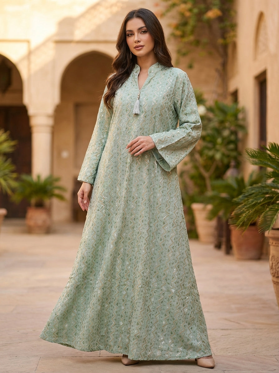 Women's Green Embroidered Maxi Dress – FineLook