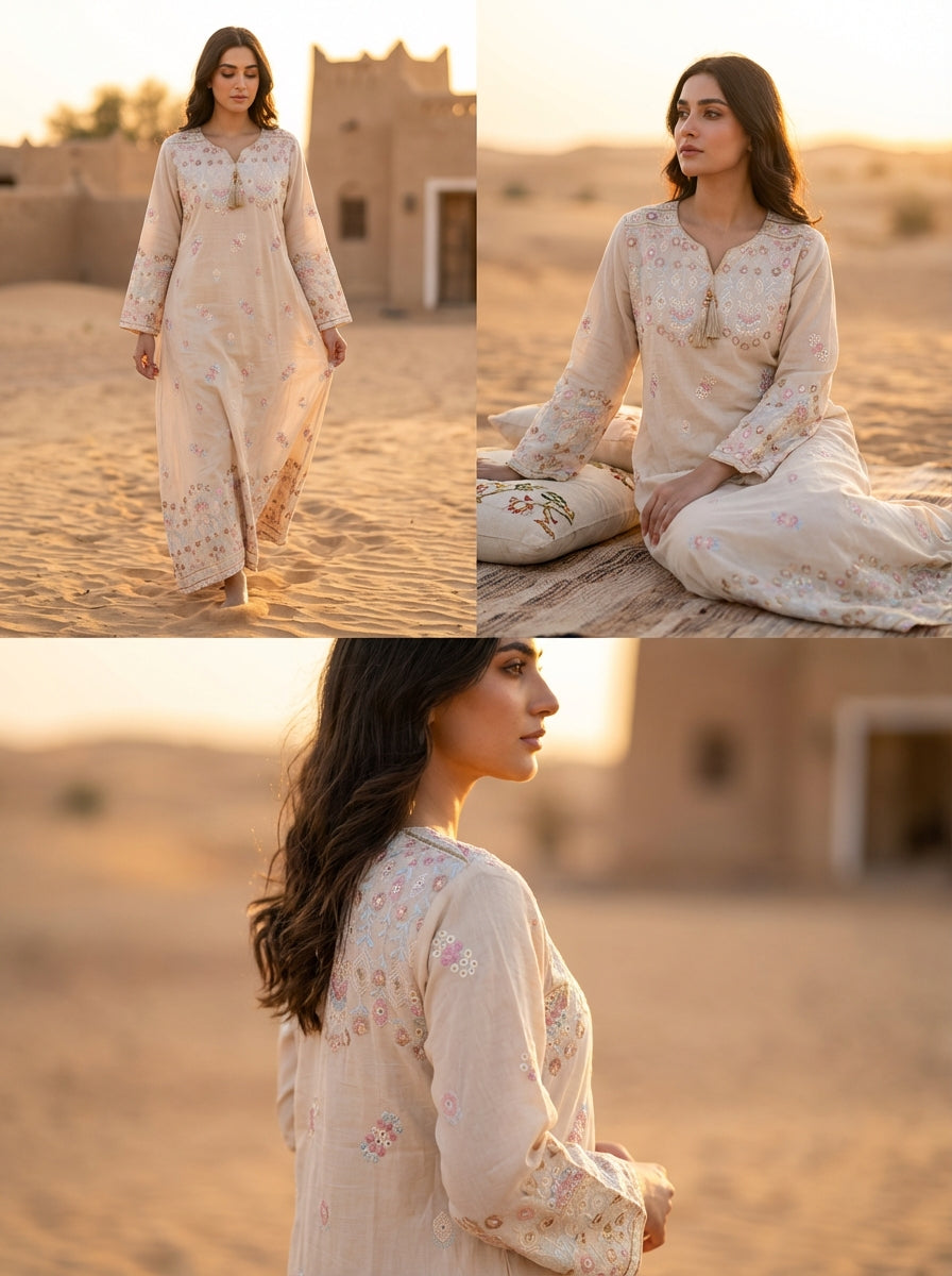 فستان ماكسي أنيق مطرز بنقشة كاملة للنساء