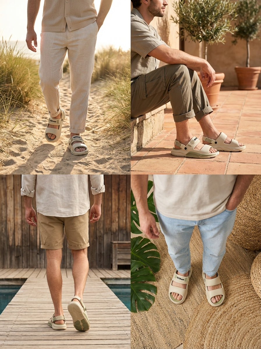 Beige Adjustable Strap Slide Sandals – Lightweight Comfort Summer Slippers