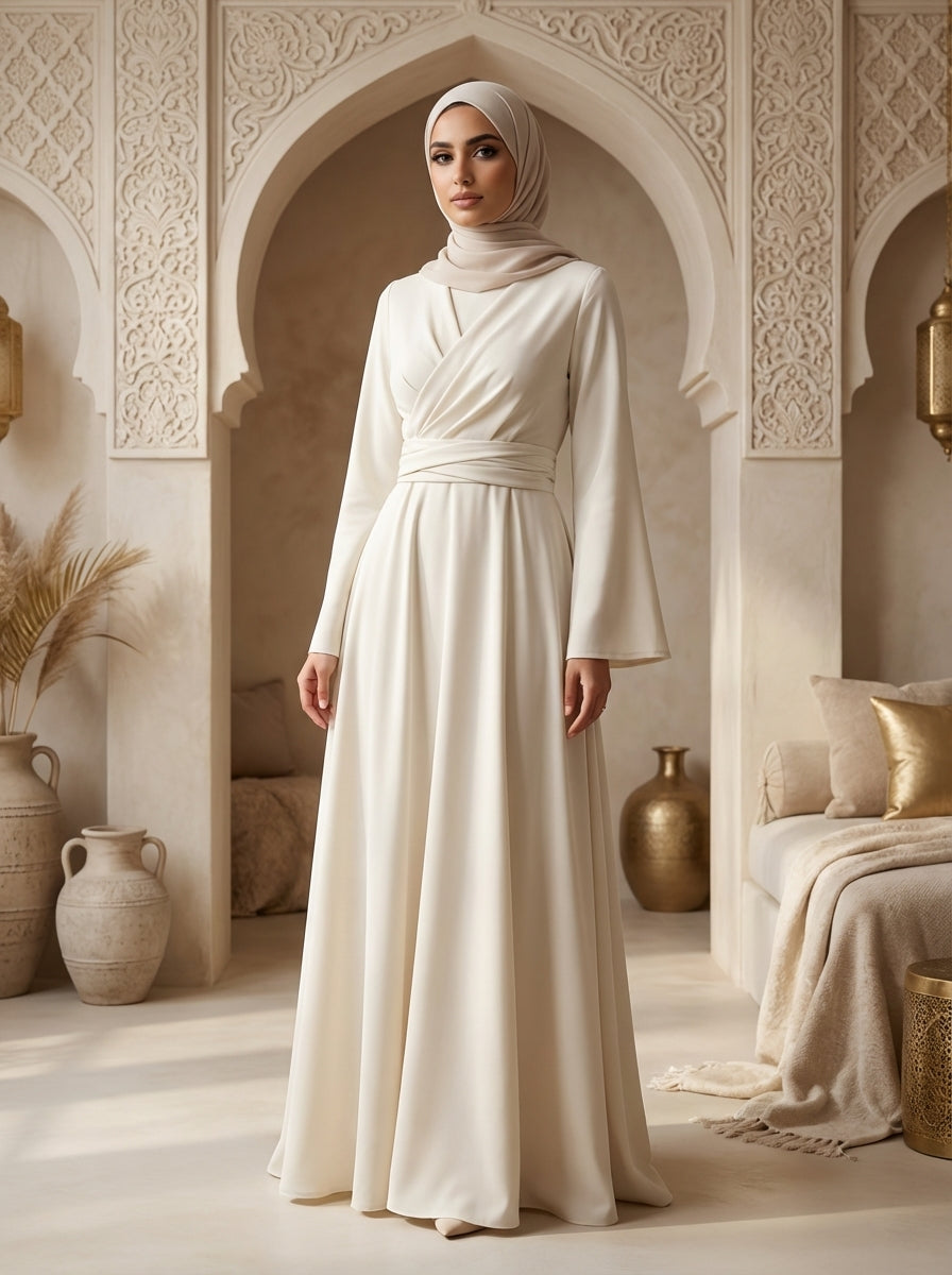 sachin and babi light blue dress Elegant Modest Long Sleeve Maxi Dress for Women – Draped Waist A-Line –  FineLook