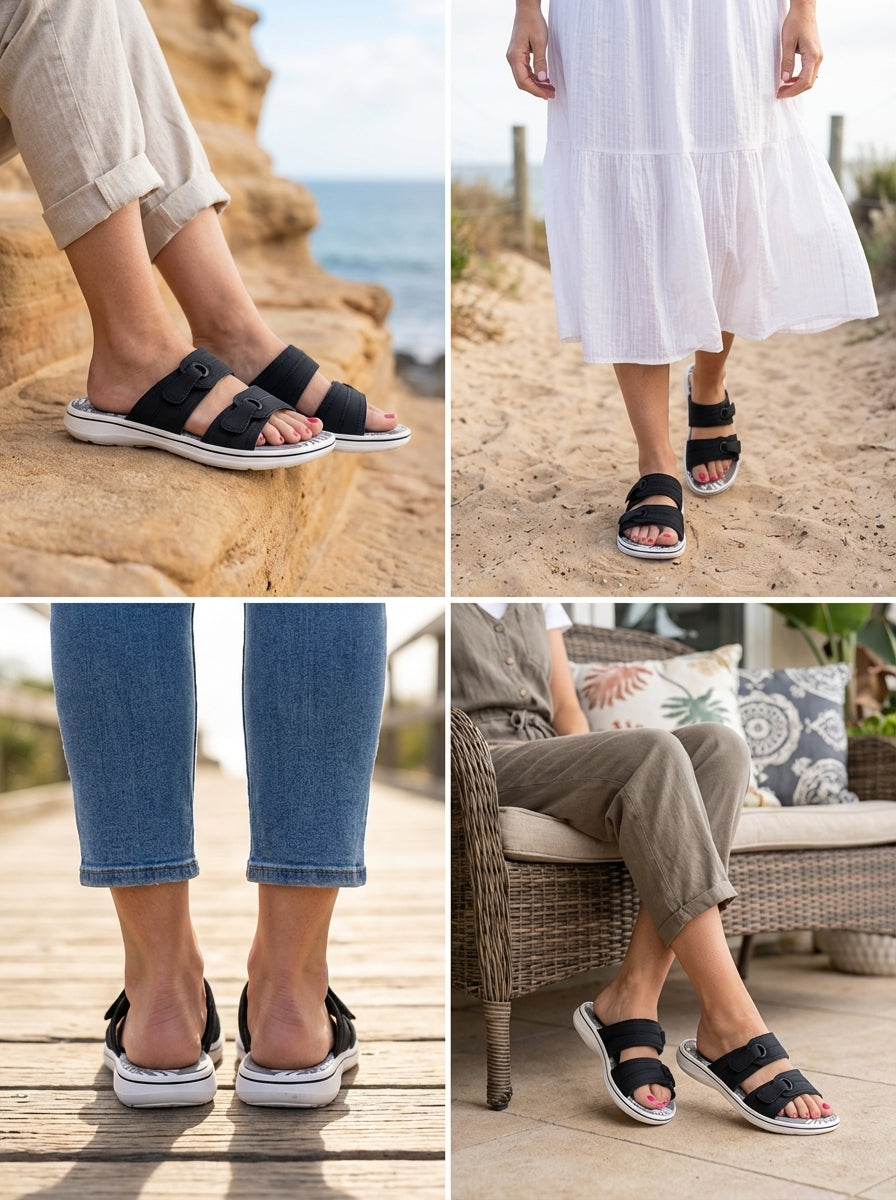 Women’s Double Strap Slide Slippers – Adjustable Comfort Casual Summer Slippers