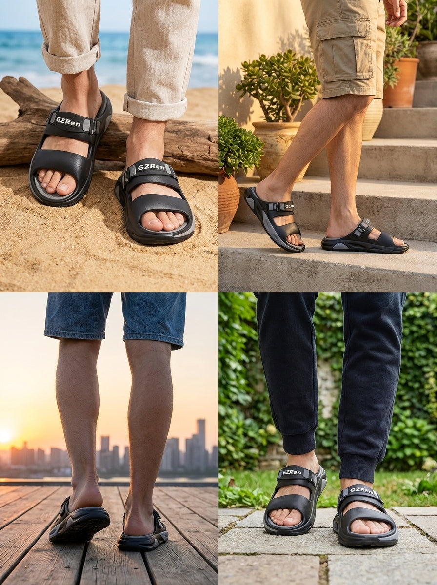 Men’s Adjustable Strap Sandals – Lightweight Comfort Outdoor Slides with Cushioned Footbed, Anti-Slip Sole Casual Summer Beach Sandals for Men