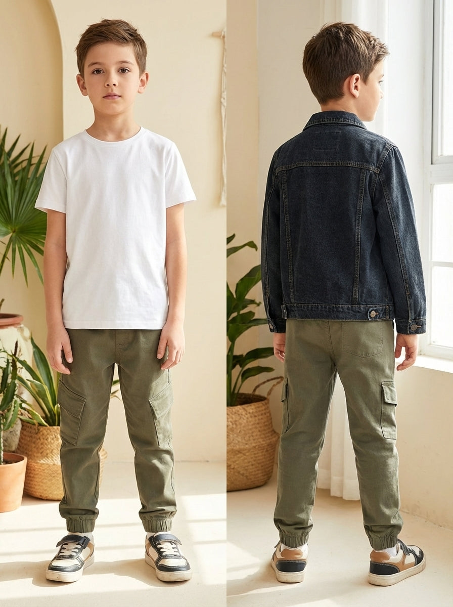 بنطال رياضي أنيق للأولاد بقصّة Slim Fit مع أربطة قابلة للتعديل وكاحل مرن