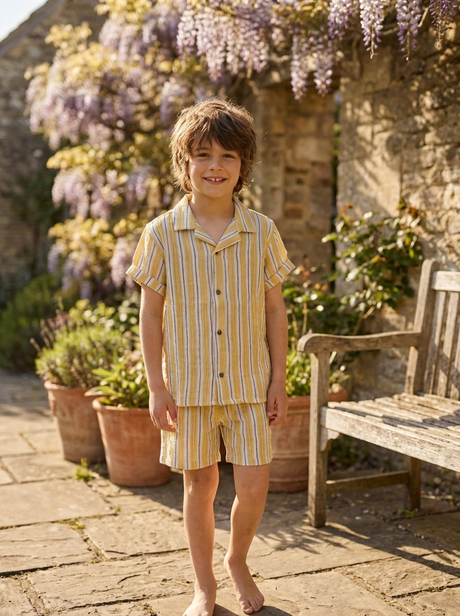 Boys Striped Shirt & Shorts Set - Finelook