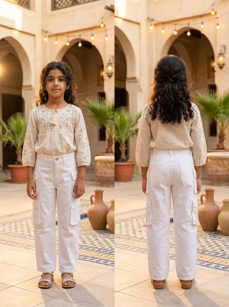 بنطلون كارغو للبنات بجيوب متعددة - ٩٨٪ قطن، ٢٪ إيلاستين | ملابس يومية أنيقة ومريحة