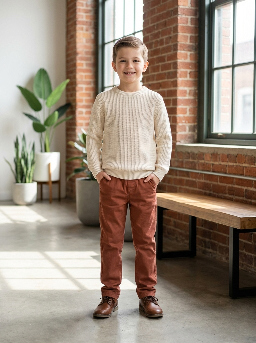 بنطال رياضي بني للأولاد مع أربطة قابلة للتعديل