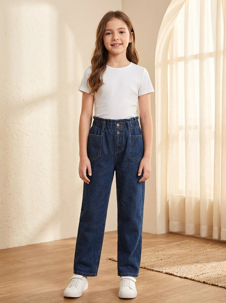 بنطلون جينز مستقيم الساق للبنات