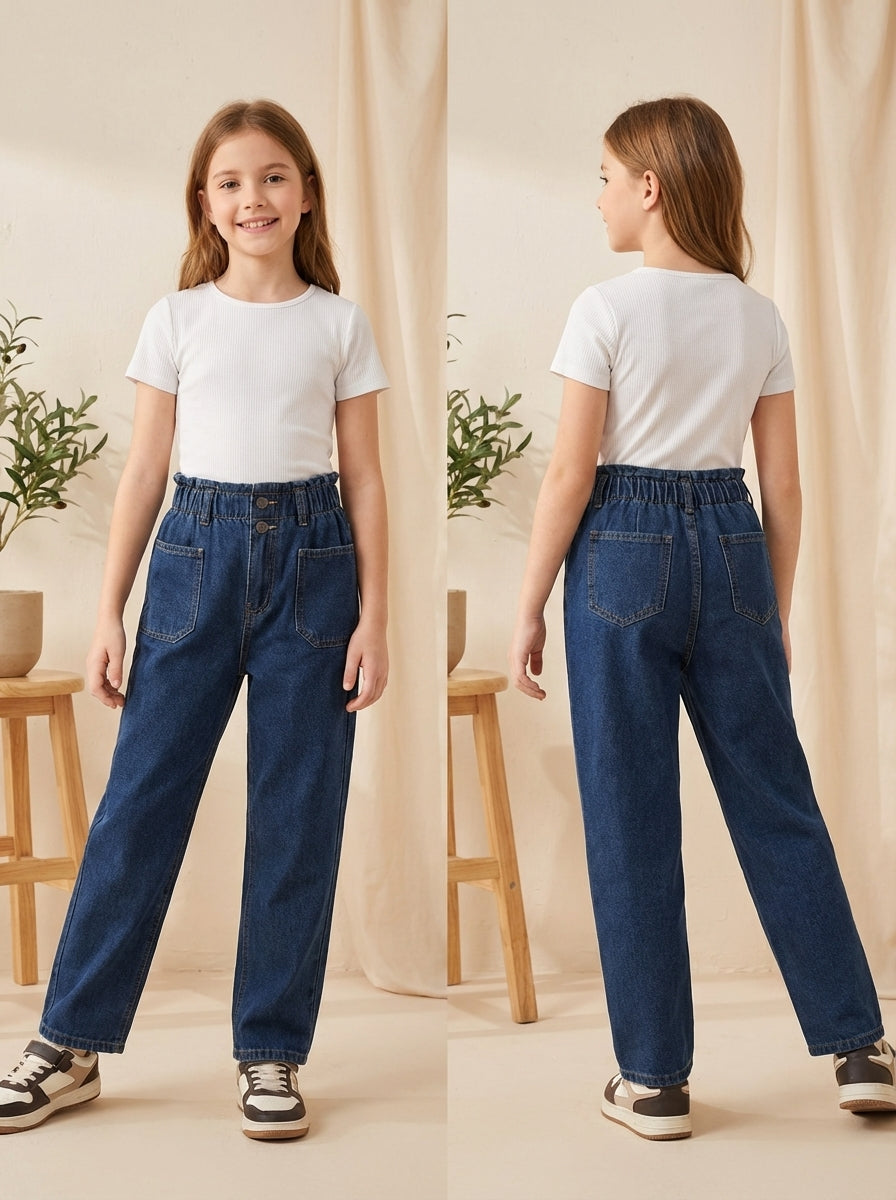 بنطلون جينز مستقيم الساق للبنات