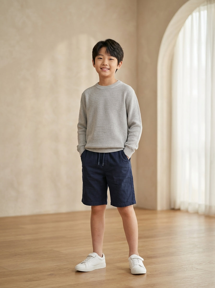 Kids Blue Drawstring Shorts – Comfortable Cotton Casual Shorts for Boys