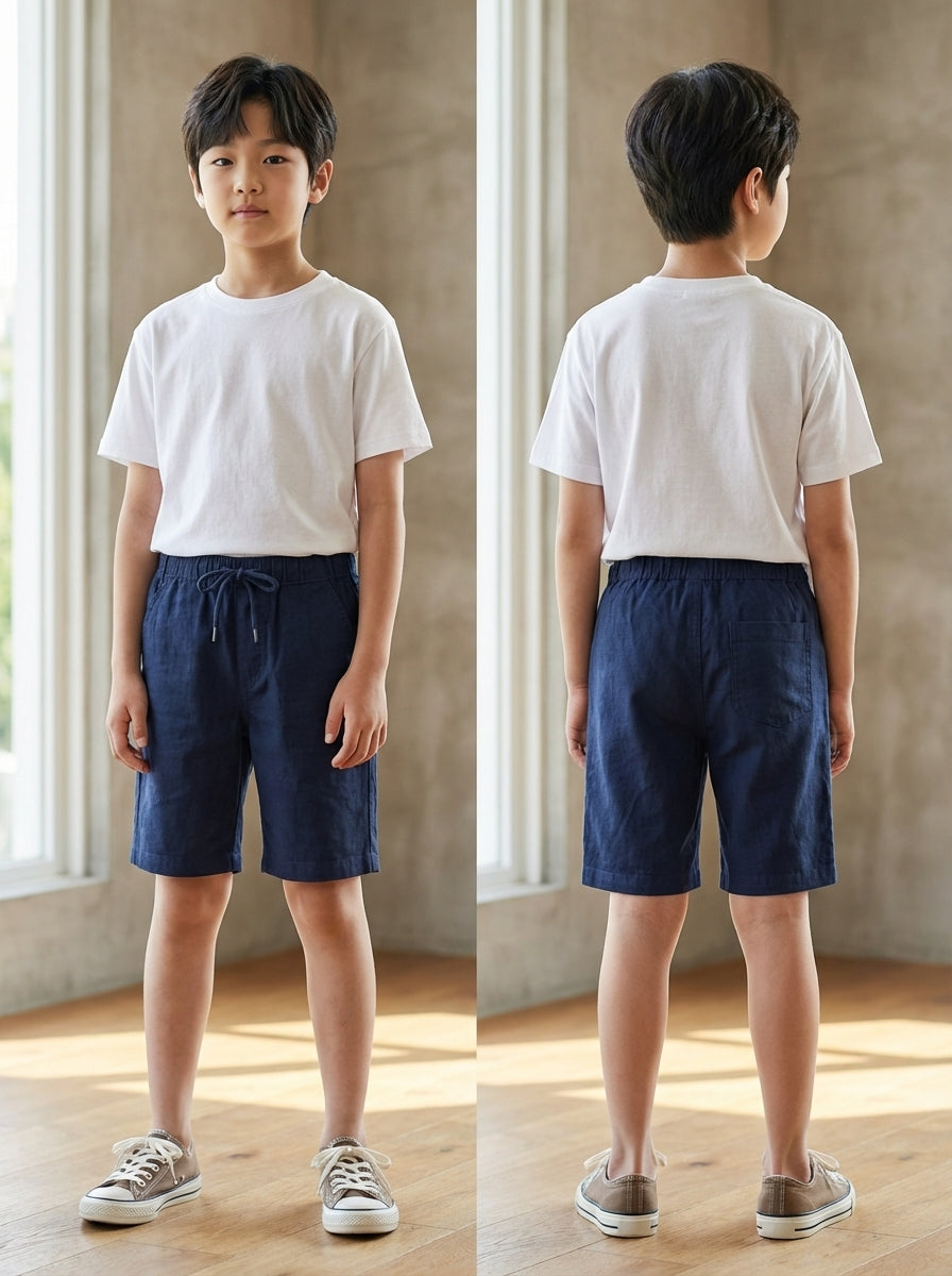 Kids Blue Drawstring Shorts – Comfortable Cotton Casual Shorts for Boys