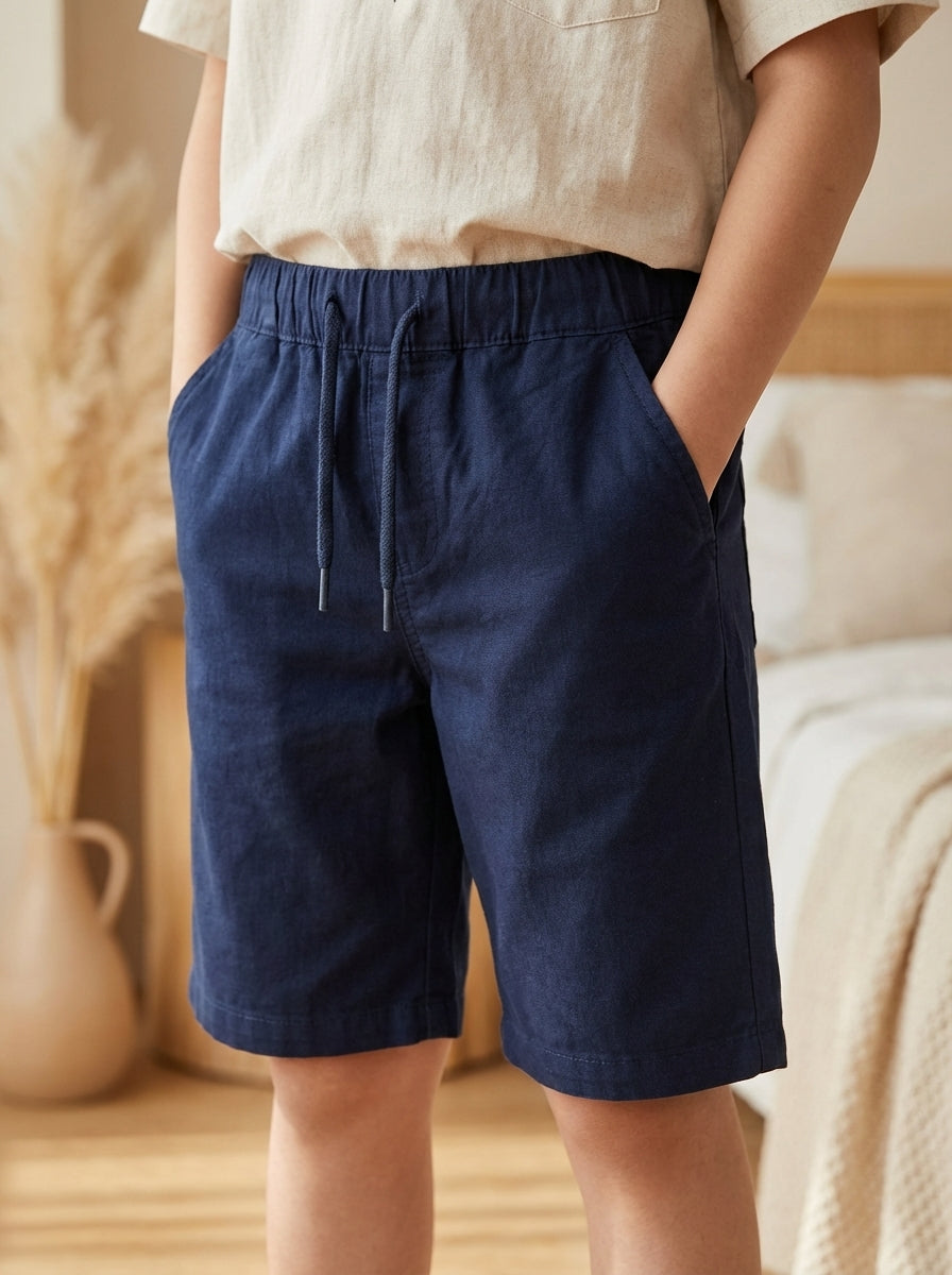 Kids Blue Drawstring Shorts – Comfortable Cotton Casual Shorts for Boys