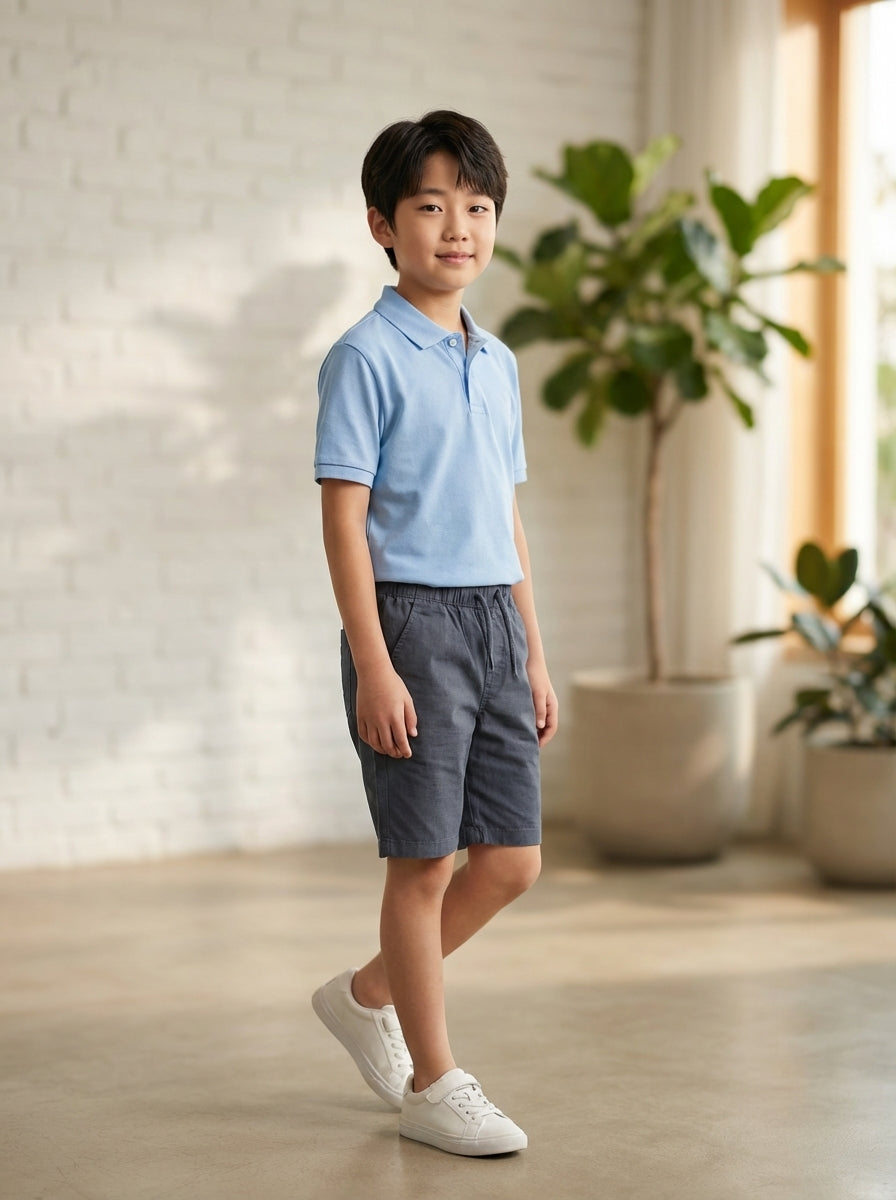 Kids Blue Drawstring Shorts – Comfortable Cotton Casual Shorts for Boys
