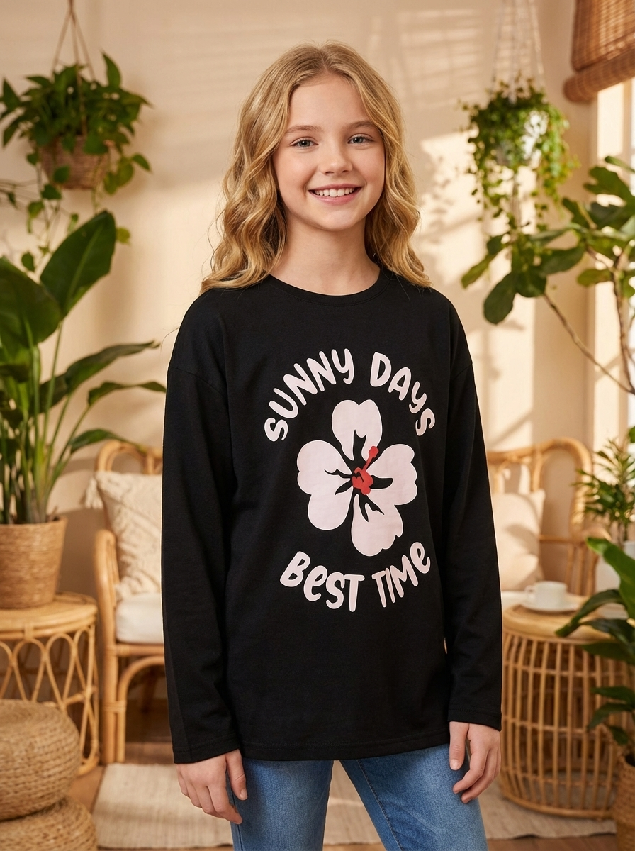 Girls' Long Sleeve Printed T-Shirts 4-Piece Set – Casual Cotton Tops
