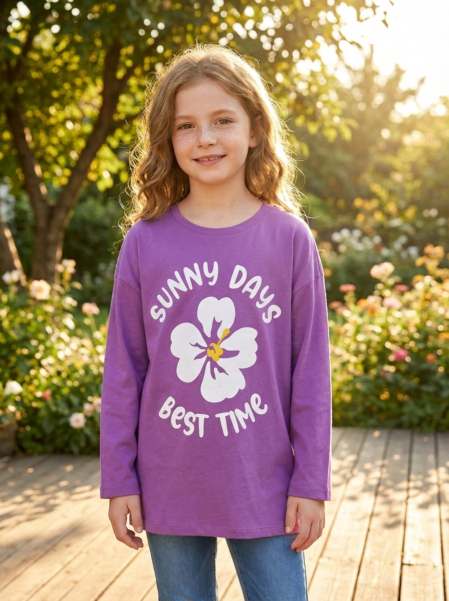 Girls' Long Sleeve Printed T-Shirts 4-Piece Set – Casual Cotton Tops