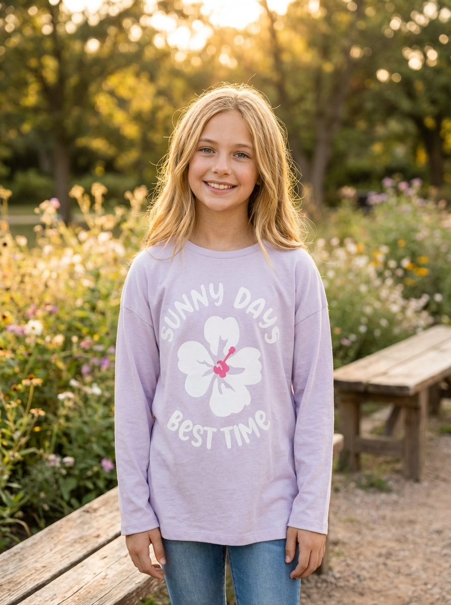Girls' Long Sleeve Printed T-Shirts 4-Piece Set – Casual Cotton Tops