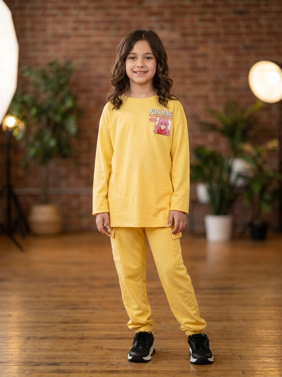 Girl's Anime Fun Mag Long Sleeve T-shirt & Bottom Set