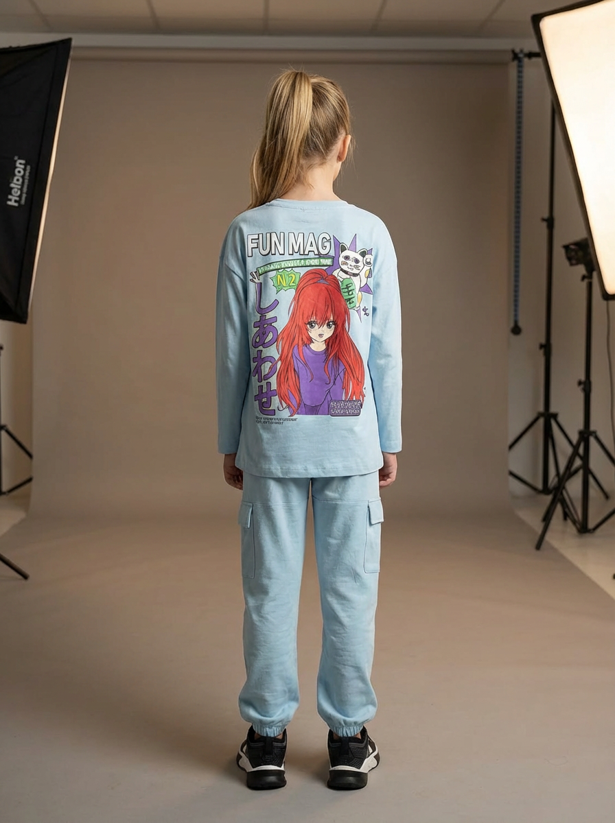 Girl's Anime Fun Mag Long Sleeve T-shirt & Bottom Set