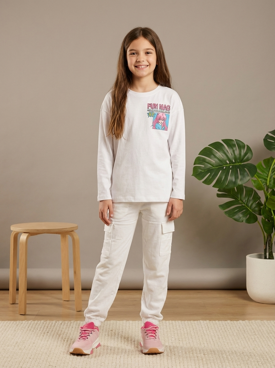 Girl's Anime Fun Mag Long Sleeve T-shirt & Bottom Set