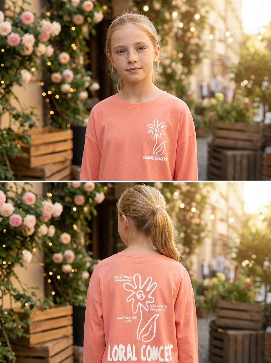 تي شيرت بناتي بأكمام طويلة - فاين لوك