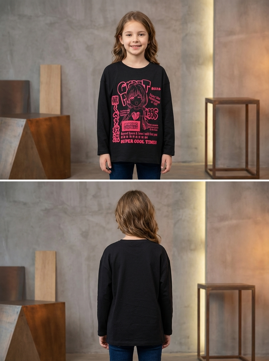 تي شيرت بناتي بأكمام طويلة وكتف منسدلة