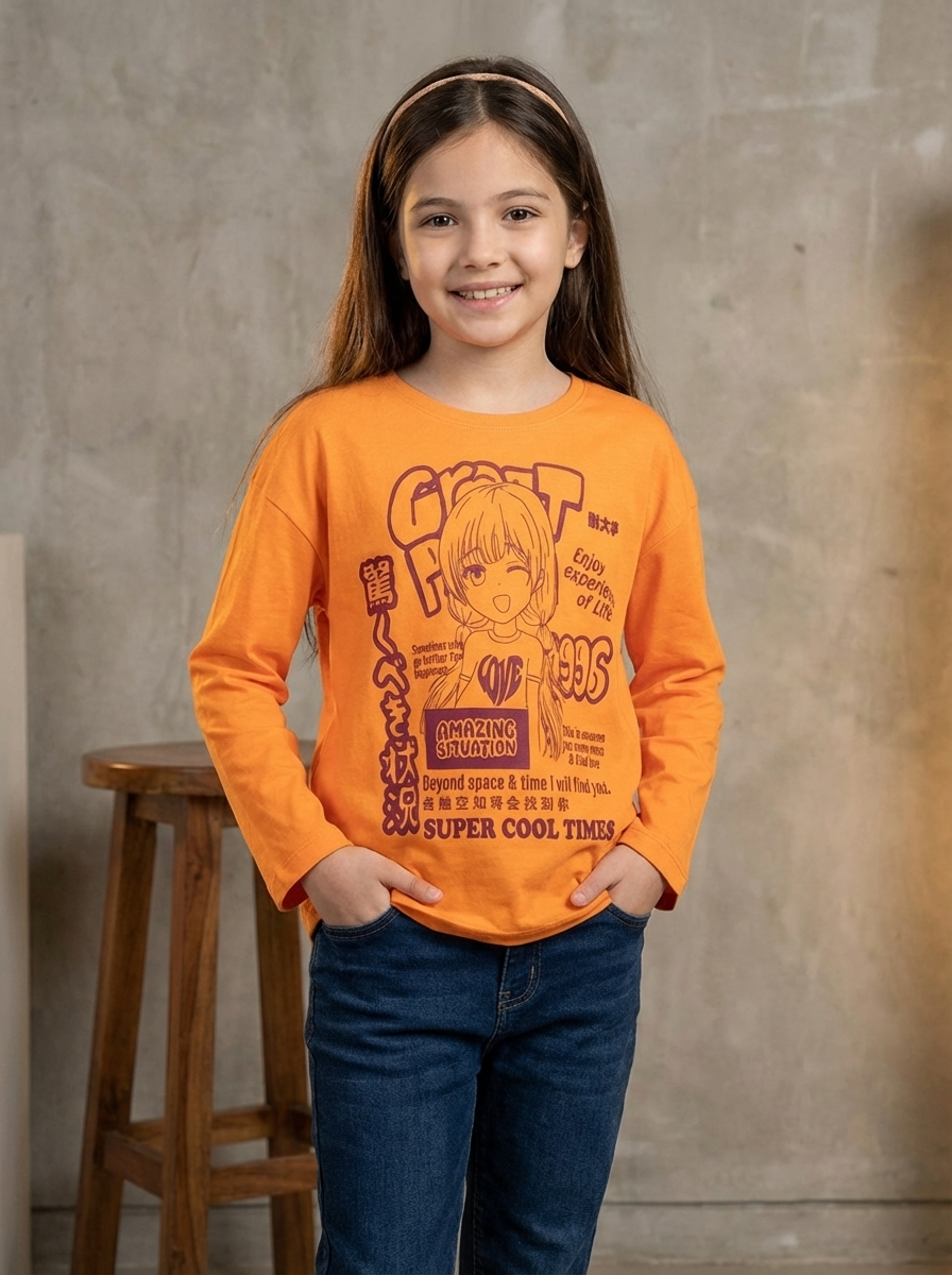Girl’s Drop Shoulder Long sleeve  T-shirt