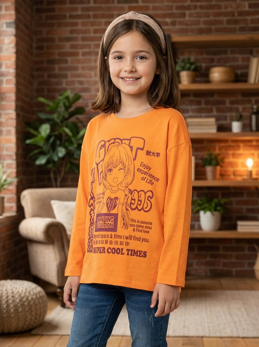 Girl’s Drop Shoulder Long sleeve  T-shirt