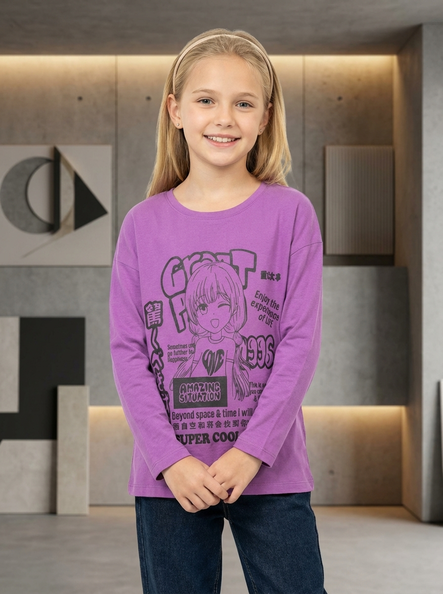Girl’s Drop Shoulder Long sleeve  T-shirt