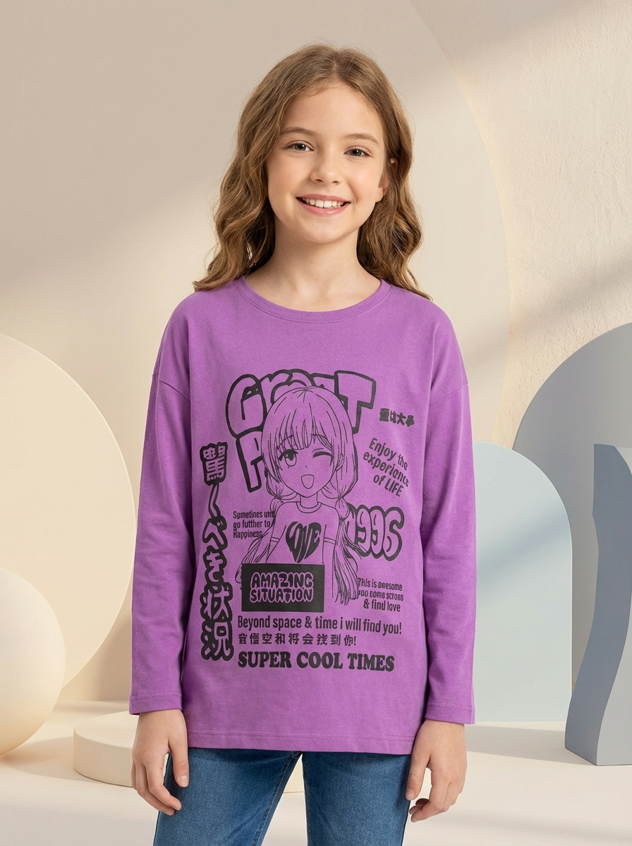Girl’s Drop Shoulder Long sleeve  T-shirt