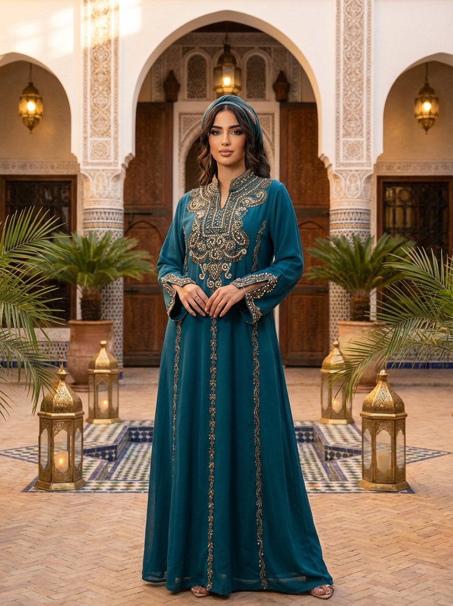 Elegant Embroidered Modest Maxi Dress – Luxury Kaftan Style Evening & Fancy Dress for Women