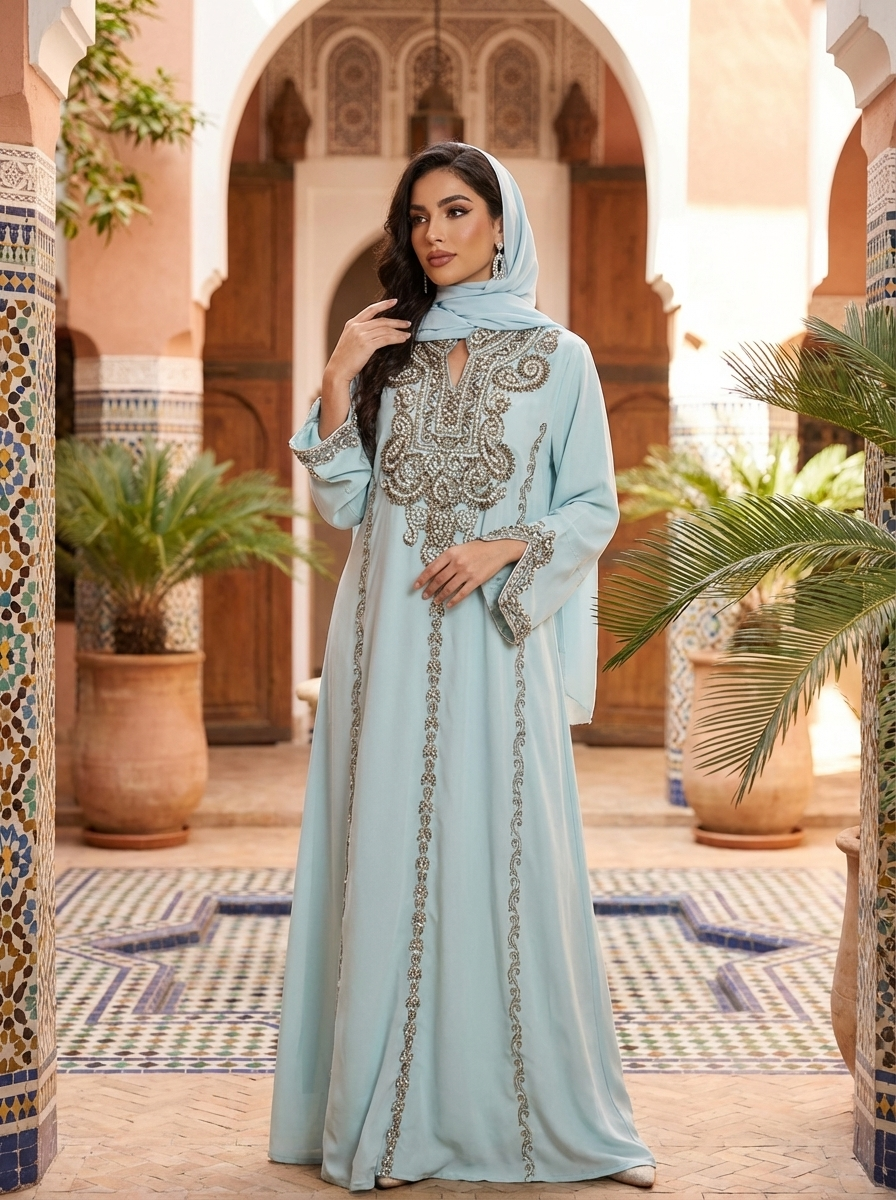 Elegant Embroidered Modest Maxi Dress Luxury Kaftan Style Evening & FineLook Elegant Embroidered Modest Maxi Dress Luxury Kaftan Style Evening & FineLook