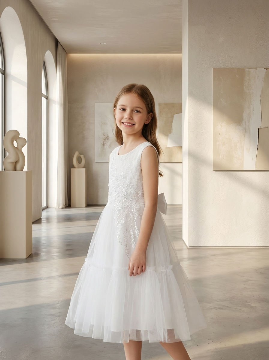 Girls Elegant Party Dress – White Embroidered Princess Dress For Special Occasions