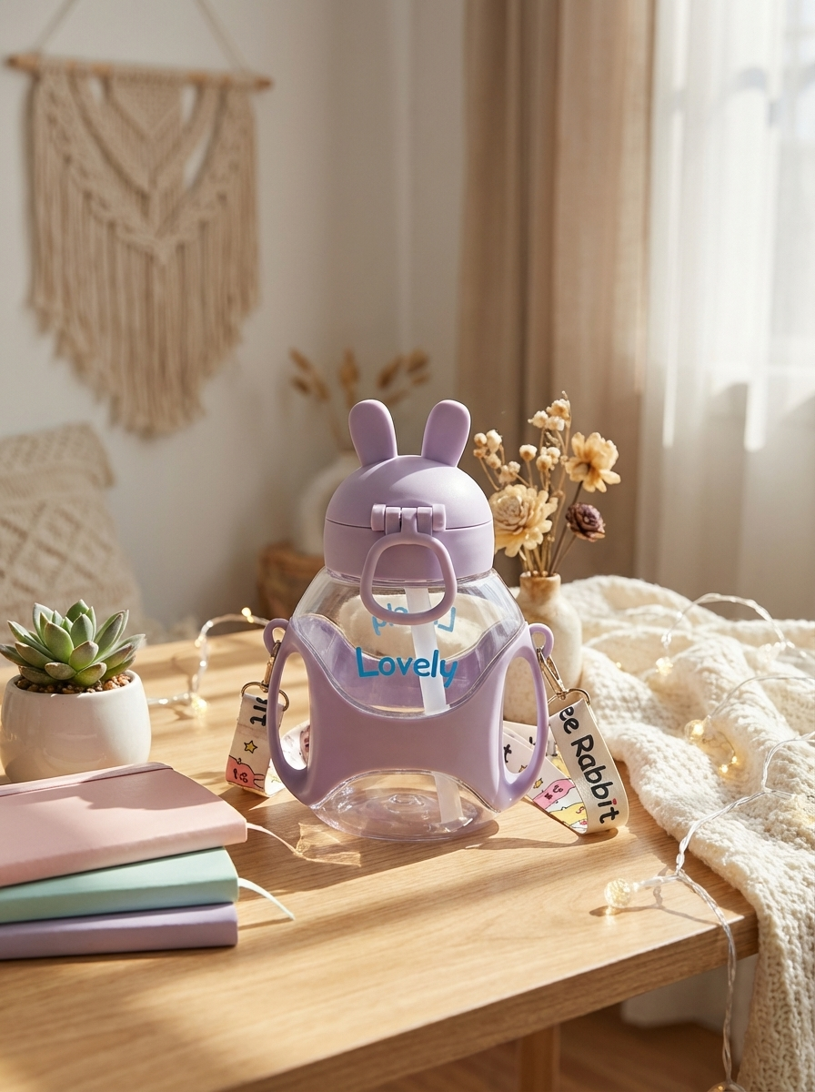 Cute Bunny Kids Water Bottle | Leakproof Straw Bottle – Fine Look