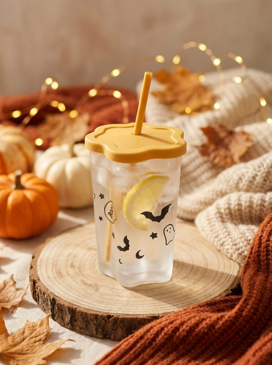 Glass Cup with Silicone Lid & Straw