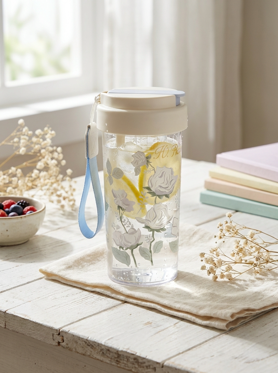 Floral Infuser Water Bottle with Straw & Strap – Leakproof Aesthetic Drink Bottle