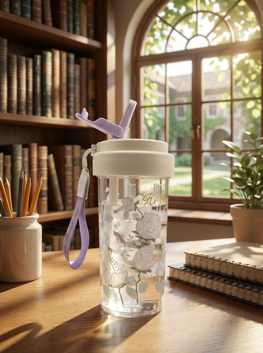 Floral Infuser Water Bottle with Straw & Strap – Leakproof Aesthetic Drink Bottle