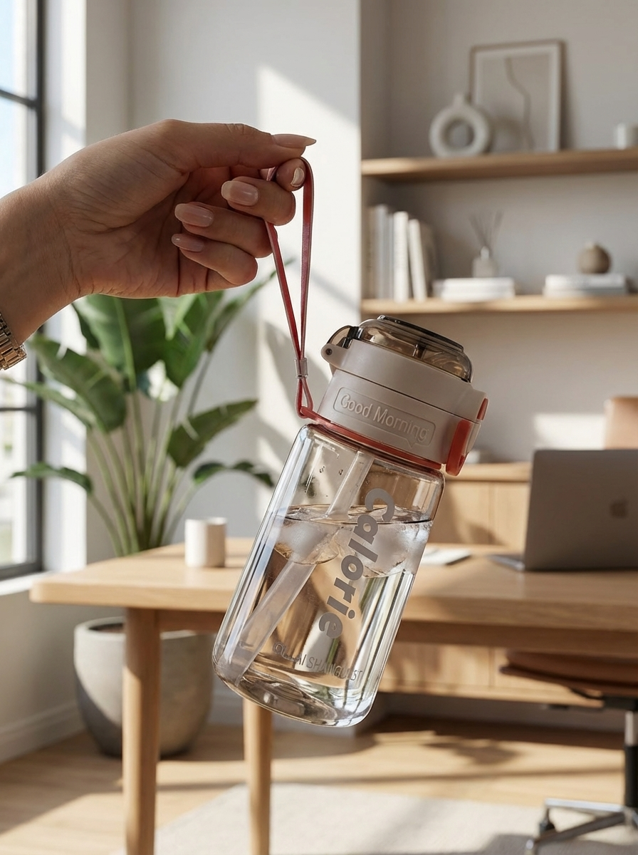 Water Bottle with Straw & Strap - 500 ml | Leakproof Portable Bottle – Fine Look