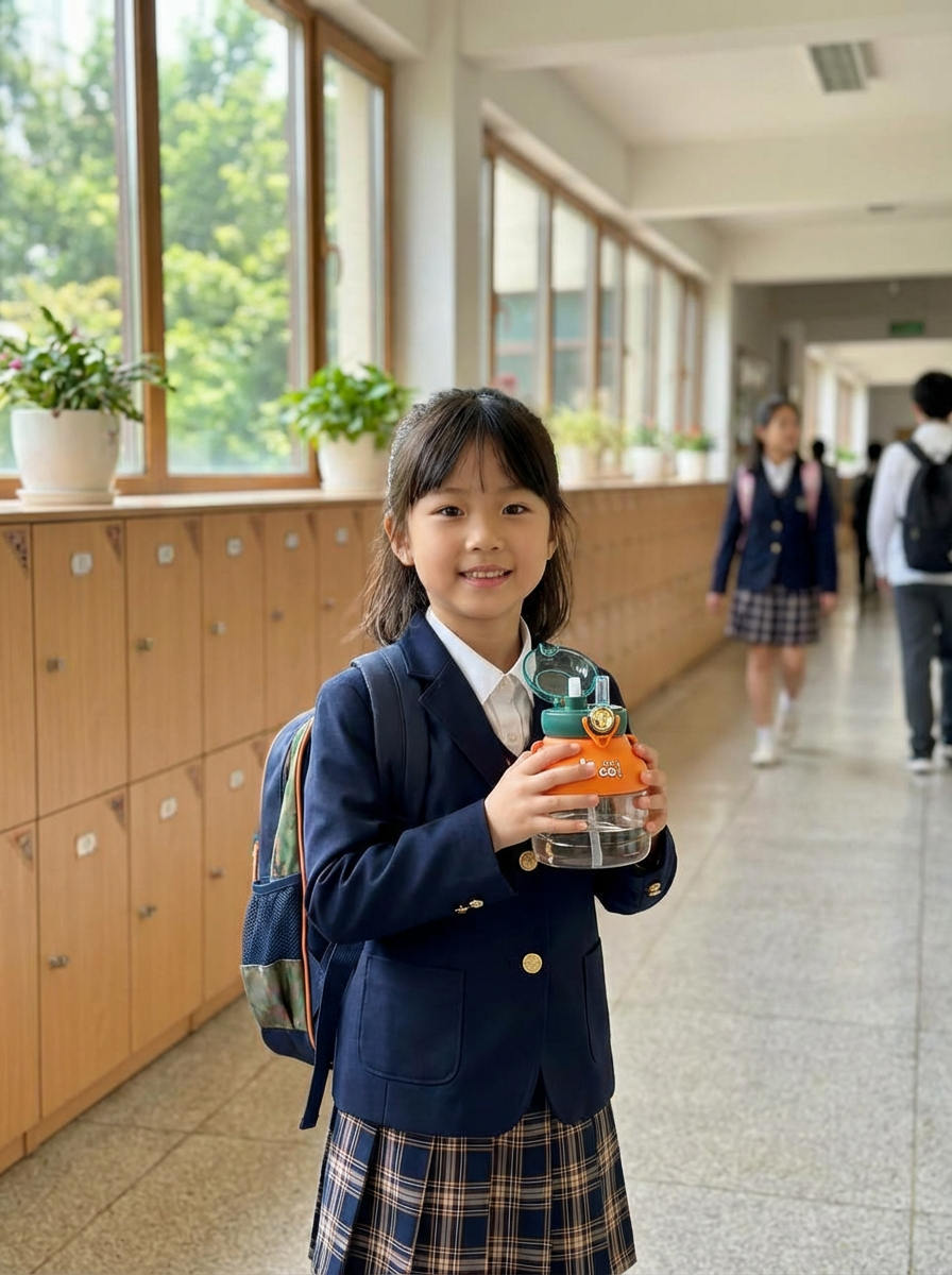 Kids Cartoon Water Bottle with Straw & Strap – Leakproof Portable Drinking Bottle for School & Travel