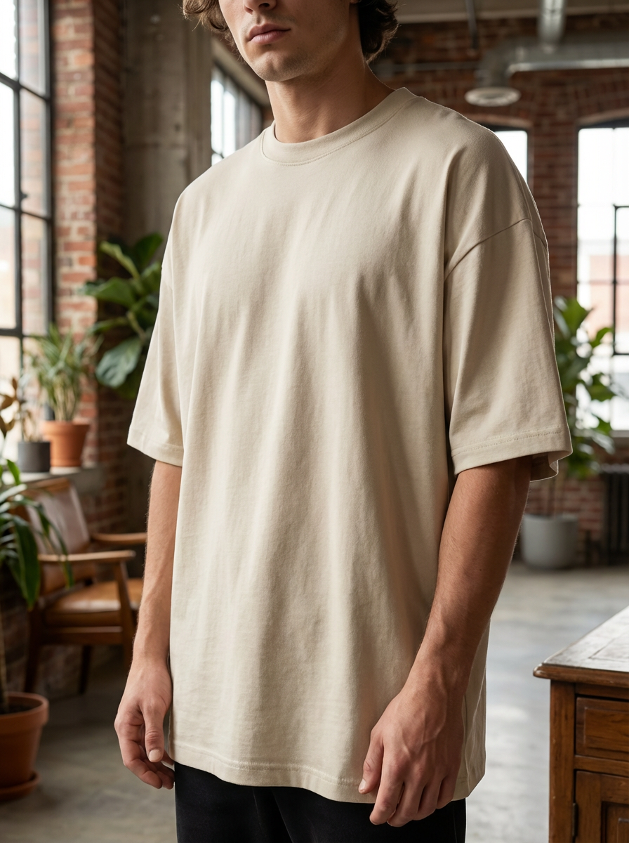 Men’s Oversized Cotton T-Shirt – Casual Loose Fit Crew Neck Basic Tee for Everyday Wear