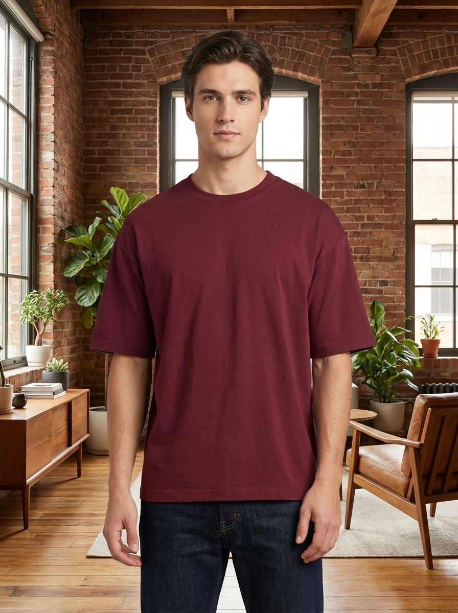 Men’s Oversized Cotton T-Shirt – Casual Loose Fit Crew Neck Basic Tee for Everyday Wear